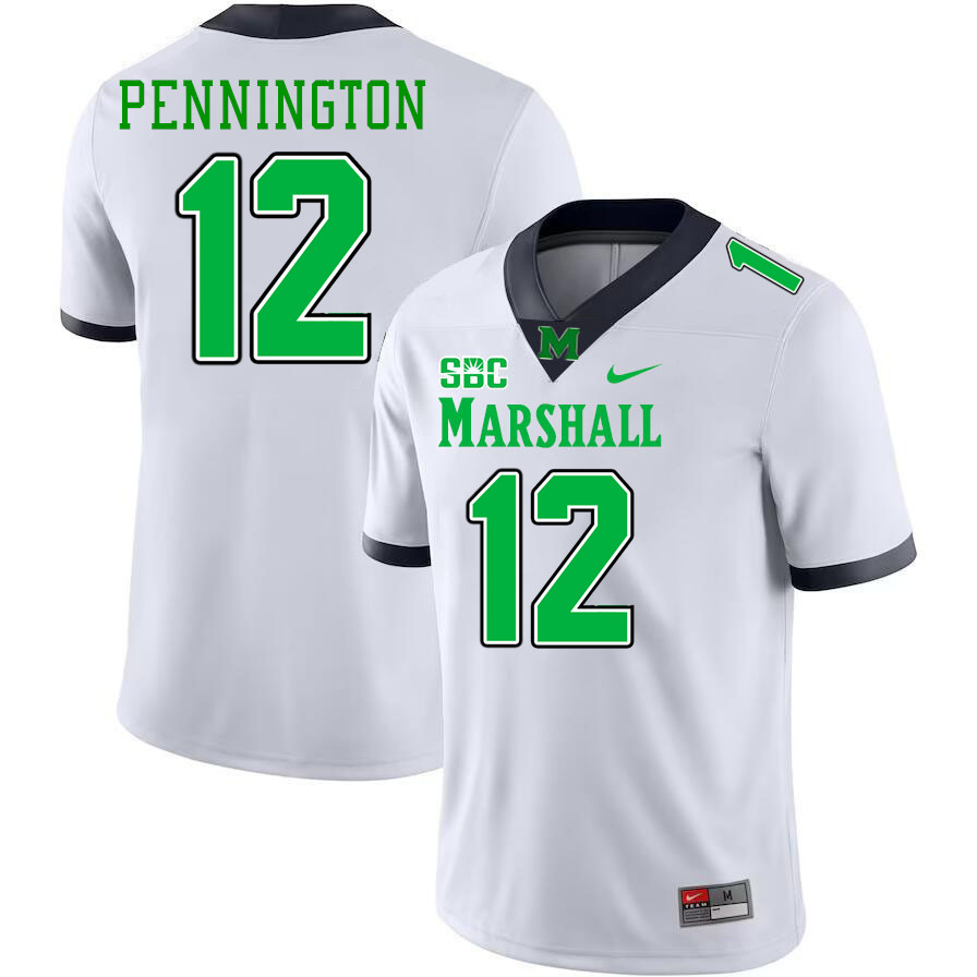 Men #12 Cole Pennington Marshall Thundering Herd SBC Conference College Football Jerseys Stitched-Wh